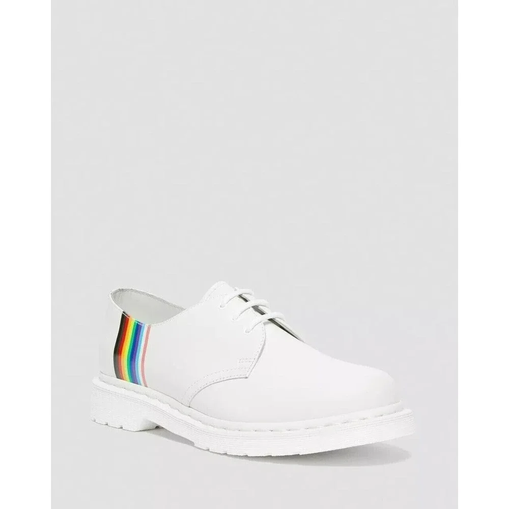 Dr. Martens 1461 Pride Shoes US M6 US W7 White Leather Rainbow Stripe Classic - Picture 7 of 7